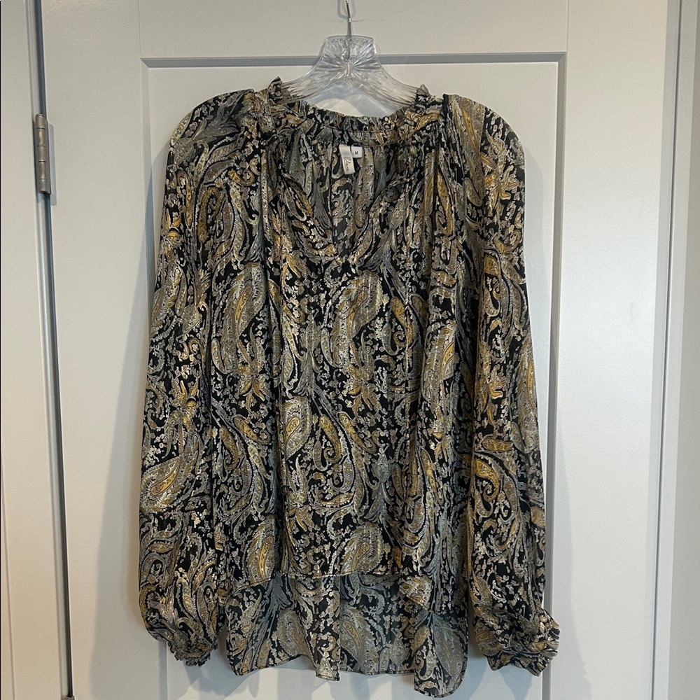 Elan Black and Gold Paisley Blouse
